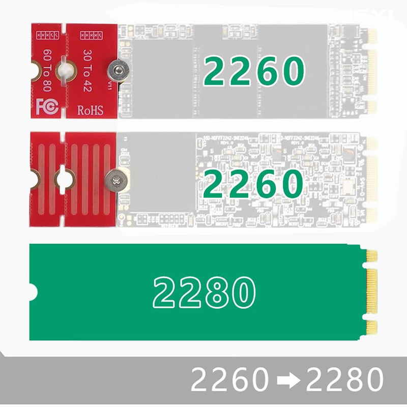 JMT NGFF NVME M2 M2PLUS 2230 to 2280 Adapter Card 2230, 2242, 2260, 2280 Extended Transfer Long Size Change for M.2 U.2 M3 M.3 SSD (10Pcs) 10Pcs