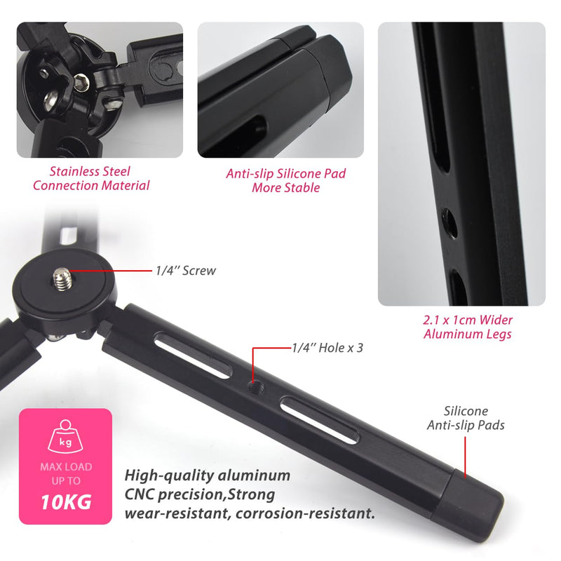 Adjustable Aluminum Mini Tripod, Desktop Tabletop Tripod Stand for DSLR Cameras, Zhiyun Weebill/Smooth/Crane, DJI Ronin S/SC/RSC/RS,Osmo Mobile,Stabilizer Handle Tripod (Standard) Standard
