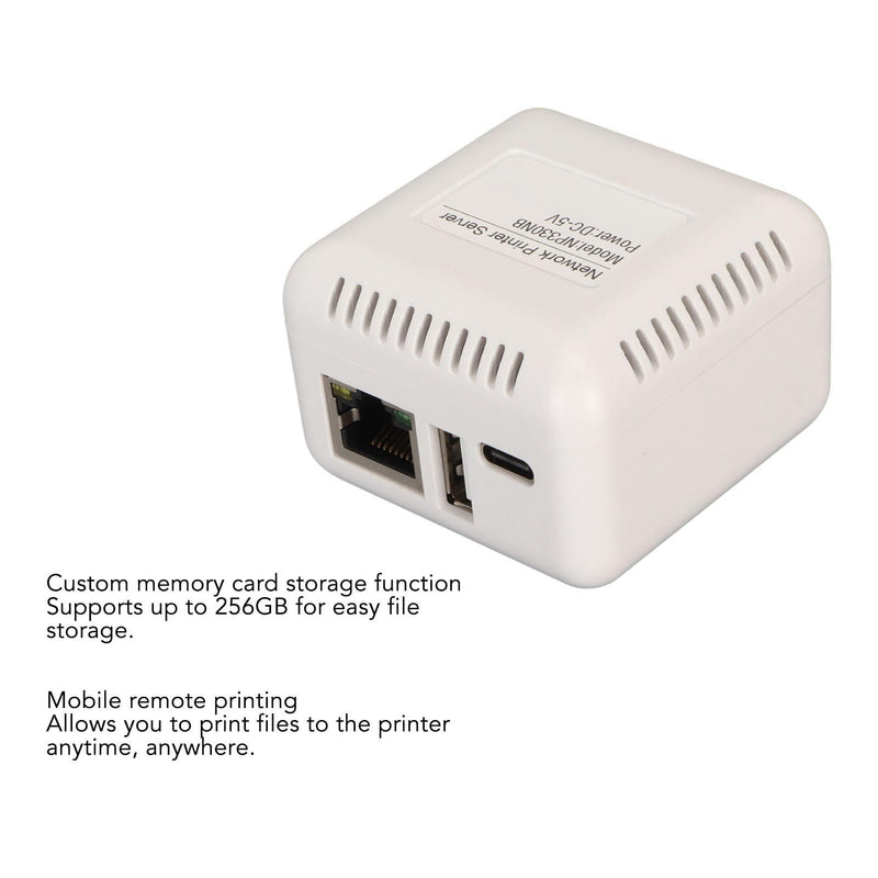 Network USB 2.0 Printer Server, LAN USB Print Server Adapter, Print Server Support BT Connection for for 7, for 8, for 10 (US Plug) US Plug