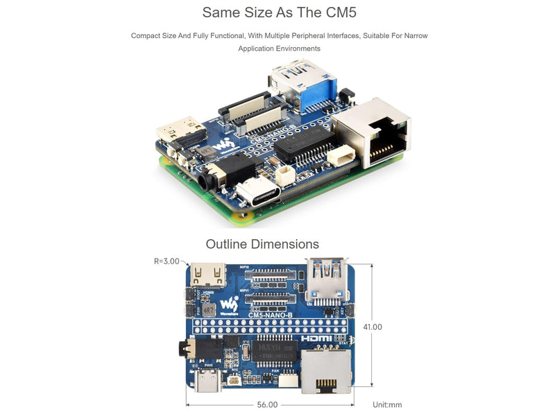 Nano Base Board (B) for Raspberry Pi Compute Module 5 Lite/eMMC,CM5 Mini Expansion Board,Integrate Multiple Peripheral Interfaces