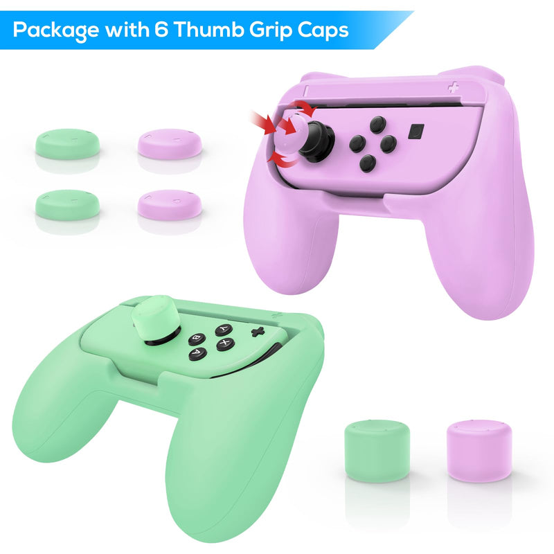 FASTSNAIL Grips Compatible with Nintendo Switch for Joy Con & OLED Model for Joycon, Wear-resistant Handle Kit Compatible with Joy Cons Controllers, 2 Pack (Purple and Green) Purple and Green