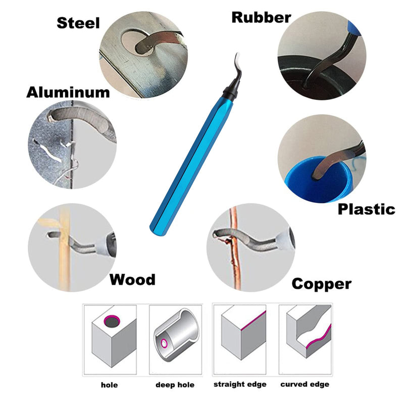 Deburring tool, CUKCIC metal deburring tool with 10 BS1010 blades, 360° rotating metal deburring handle, practical burr remover for aluminum copper plastic burr, 3D printing