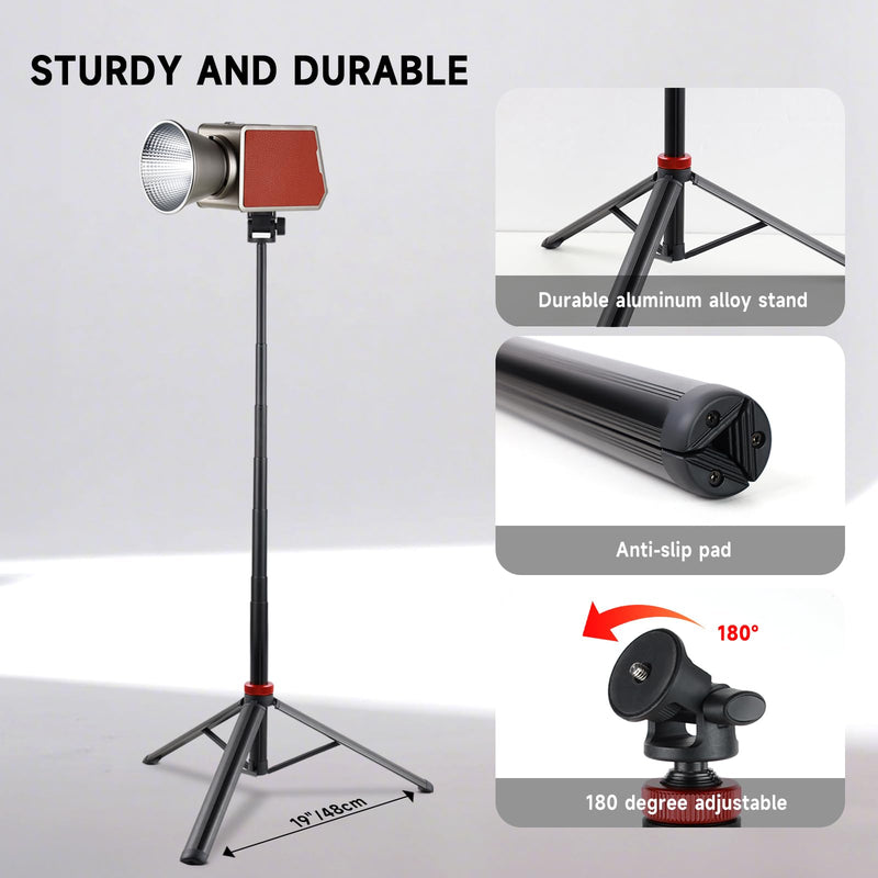 Durable Aluminum Tripod, 81" Adjustable Light Stand & Camera/Phone Tripod with Phone Mount, 1/4" Screw for DSLR, Smartphone, Video Lights - Photography, Vlogging, Live Streaming and Travel
