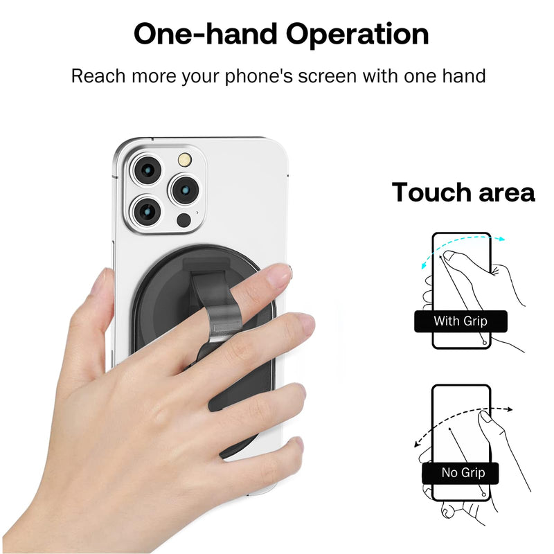 Magnetic Finger Phone Grip for MagSafe Stand, Phone Grip Strap Holder as Kickstand, Magnetic Phone Grip Holder, for iPhone 15/14/13/12 Series, Transparent Clear