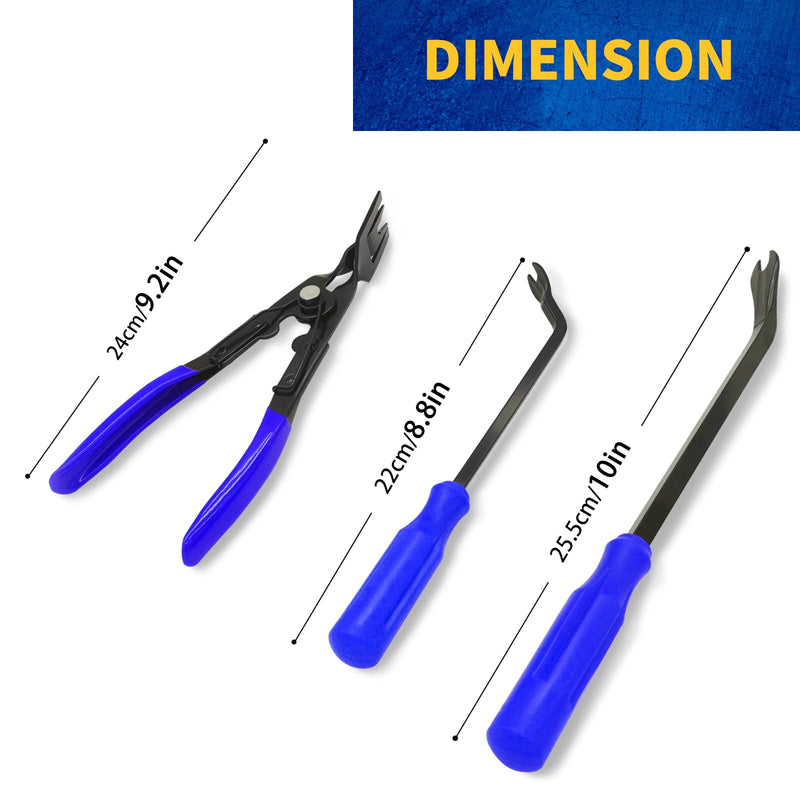 Clip Pliers Trim Upholstery Tools - 3 Pack Car Removal Tool Set to Remove Rivets Fasteners Push Pins, Clips Puller Kit for Door Dash Dashboard Panel Body Repair Tools blue