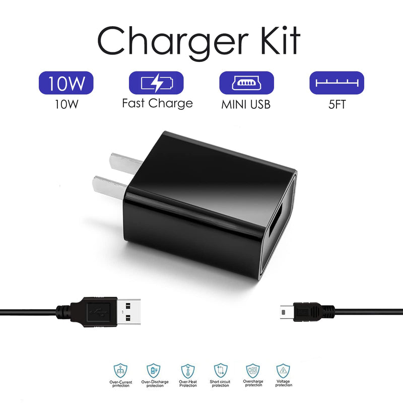 Wall Fast Charger & 5FT Mini-USB Charging Cable Power Cord for Garmin Drive Smart Nuvi GPS 40 42 42LM 44 52 52LM 54 54LM 55 55LMT 56 57 57LM 58 65LM 66LM 67LM 68LM 200w 205w 250 255w 260w 256w 1300 Wall charger