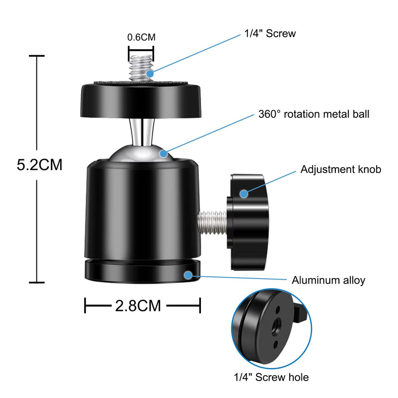 6pcs Mini Universal Ball Heads Tripod Ball Head Camera Screw Mount, 360 Degrees Rotatable Tilt with 1/4 inch Screew for Cameras Smart Phone Tripods Monopods Camcorder LED Light Stand
