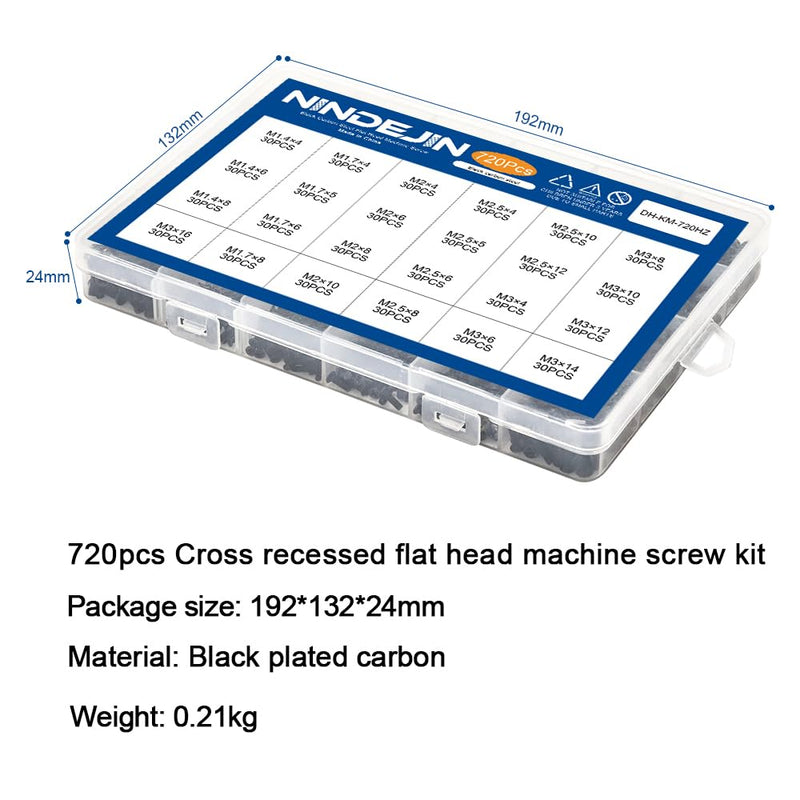 NINDEJIN 720pcs Laptop Notebook Computer Carbon Steel Screws Kit Set, Flat Head Phillips Screw Assortments, M1.4/1.7/2/2.5/3 Countersunk ssd Screws Accessories for SSD Toshiba DELL Sony Samsung