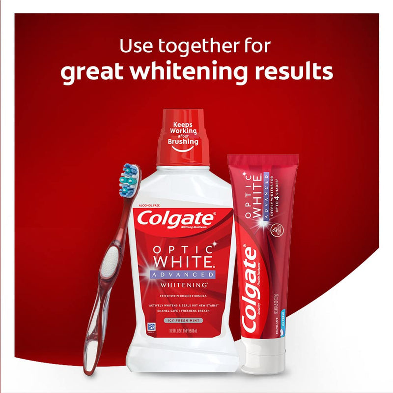 Colgate Optic White Advanced Teeth Whitening Toothpaste, Vibrant Clean, 3.2 Ounce Tube, 3 Pack