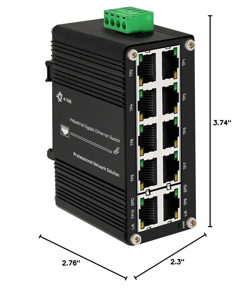 Mini Industrial Switch 10 Ports Gigabit Switch Hardened 10 Port RJ45 10/100/1000Mbps Ethernet Switch Din Rail Mount Outdoor Ethernet Switch, Unmanaged Network Switch (-40 to 176°F) with 12-48V DC 10 RJ45 Switch