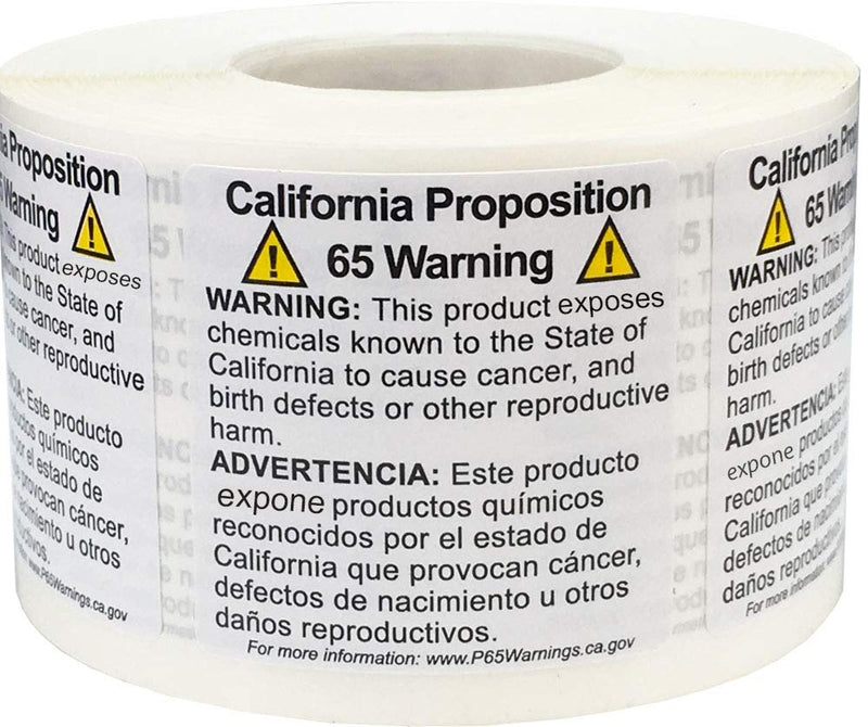 California Proposition 65 Warning Labels Short Form 2 x 3 Inch Rectangle 500 Adhesive Stickers