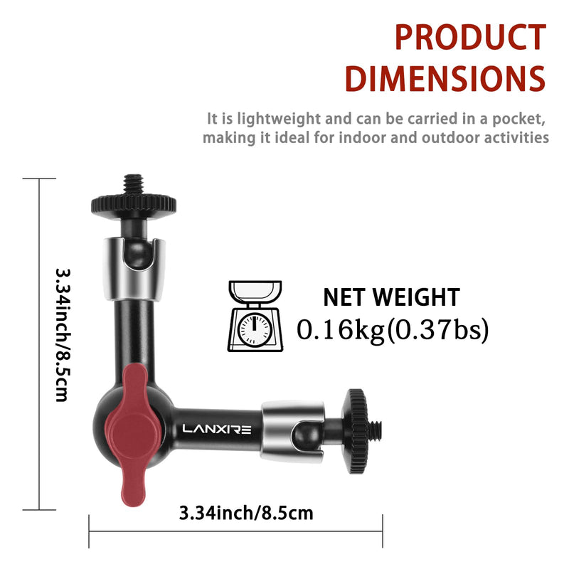 5.6”/14.3cm Adjustable Friction Magic Arm with 1/4" Screw - Compatible with Camera Cage, Flash/LED Light/Microphone/Monitor/SuperClip - Max Load 4.4lb/2kg
