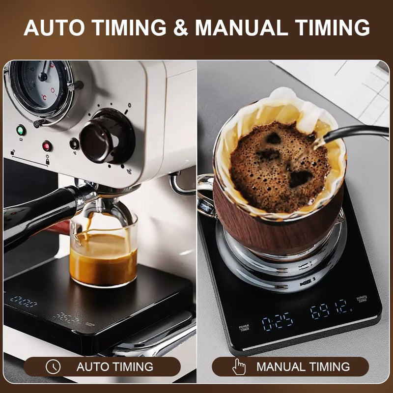 OBEST Mini Coffee Scale with Timer, Portable Kitchen Food Scale with Invisible Screen Rechargeable Digital Coffee Scale Espresso Scale with Timer 3kg/0.1g Precision Scale Black