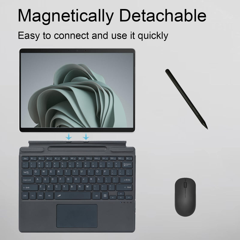 Type Cover for Microsoft Surface Pro 10 / Pro 9 / Pro 8 / Pro X, 13 inch, Portable Slim Wireless Keyboard with Touchpad Tablet Keyboard (Gray with Backlight) Gray With Backlight
