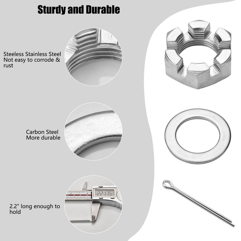 2 Set Trailer Axle Nut Kit Castle Nut Kit- 1” Washer & Cotter Pins Compatible with 1” Shaft Spindle Nut Kit for Trailer, RV and Boats