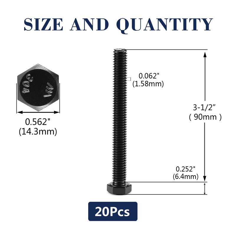 3/8-16 x 3-1/2" Hex Head Screw Bolt, 20Pcs 18-8 (304) Stainless Steel, Fully Threaded,Black Oxide by SG TZH 20 3/8-16 x 3-1/2"