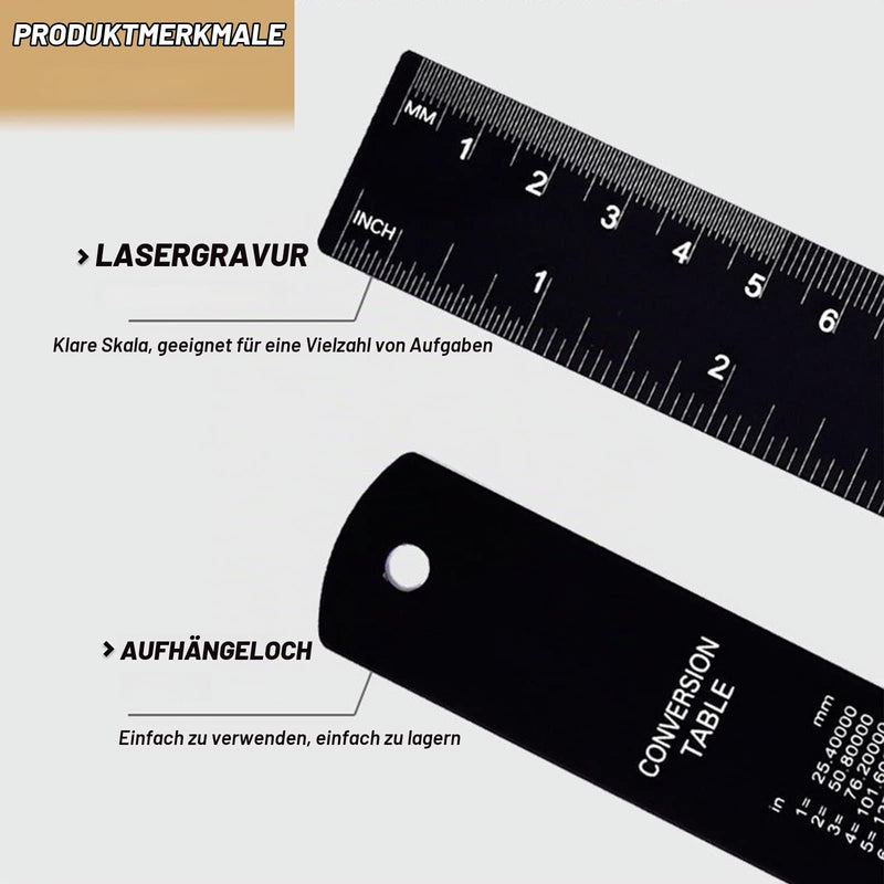 Metal Ruler, 30 cm, 15 cm, Steel Ruler, Metal Ruler, Double Scale, Steel Ruler, Set of 2, Edge Measuring Tool Ruler (Black)