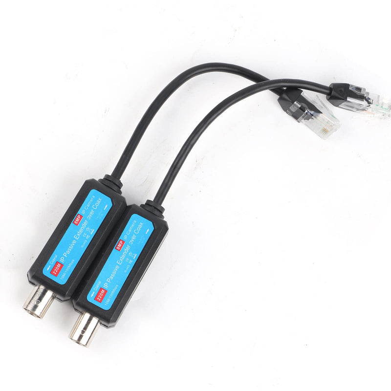 IP Passive Network Coaxial Transmitter, 1 Pair 10/100Mbps 1CH Passive IP Network Coaxial Transceiver Converter Extender for IP NVR Camera System