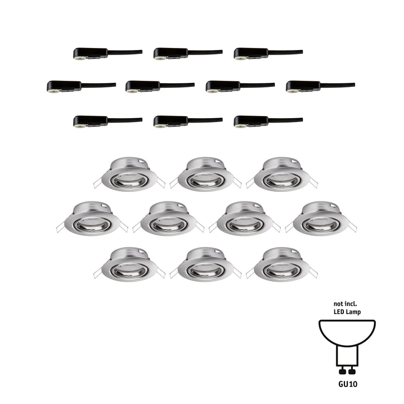 Paulmann 93399 recessed light base round swiveling max. 10x10W recessed spotlight without bulb brushed iron recessed lamp metal ceiling spot GU10