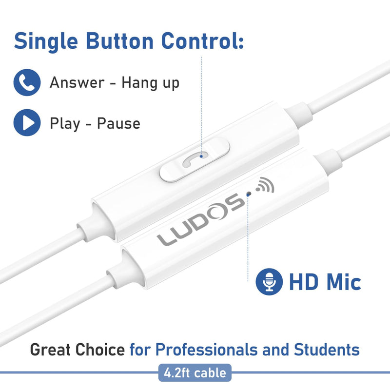 LUDOS FEROX Wired Earbuds in-Ear Headphones, 5 Year Warranty, Earphones with Microphone, Noise Isolation Corded for 3.5mm Jack Ear Buds for iPhone, Samsung, Computer, Laptop, Kids, School Students 1 Pack