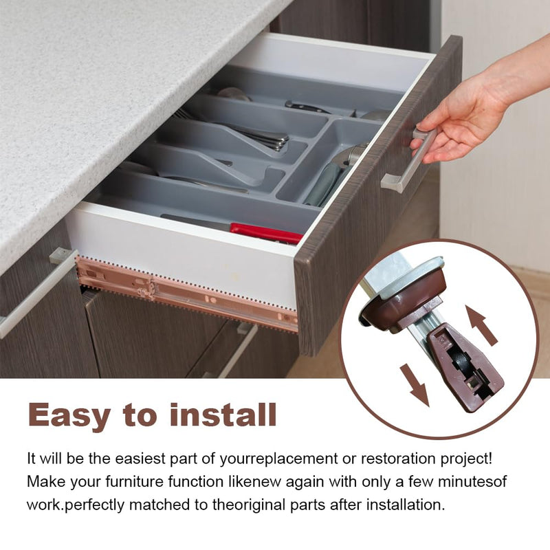 Drawer Slides Center Track for Kenlin Rite-Trak II Rails Kit, 15 Inch Drawer Metal Slides with Stop & Roller, Replacement for Dresser Nightstand Wardrobe Cabinet Drawer Tracks and Rails Kits (2 Pack) 2 Pack 13.7 Inch & 15.35 Inch