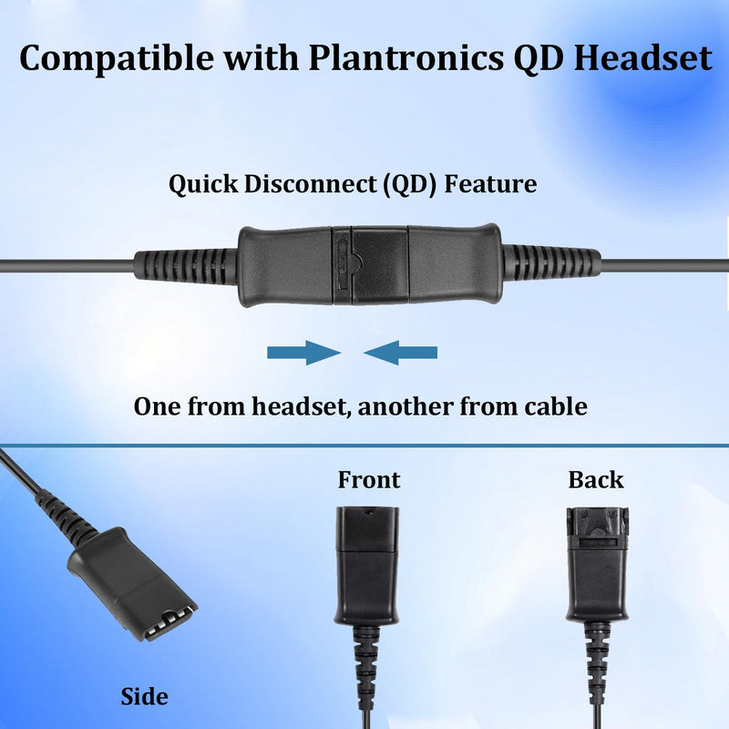 USB Headset Adapter Quick Disconnect QD Cable to USB A Plug Adapter External Sound Card Converter for Plantronics QD Wired Headset to Computer Laptop PC VOIP Softphone