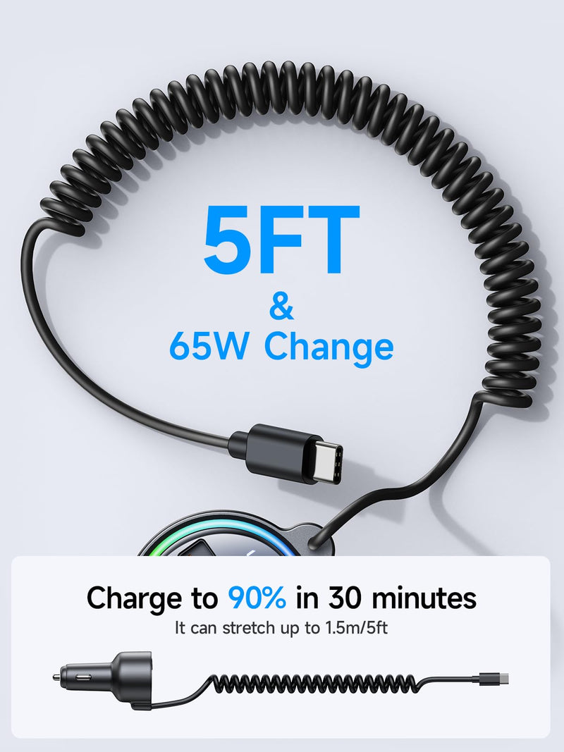 77W Bluetooth 5.4 FM Transmitter Car Adapter [PD3.0 65W+12W Fast Charging] Bluetooth Car Adapter [Deep Bass&Lossless Call Sound] Radio Bluetooth Transmitter for Car HiFi Mic & Colors LED Display