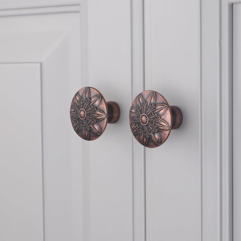 10 Pack Antique Copper Cabinet Knobs,1-2/5" Round Vintage Copper Knobs for Cabinets for Dresser Drawers,Kitchen Cabinet Drawer Knobs and Pulls Retro Copper 10