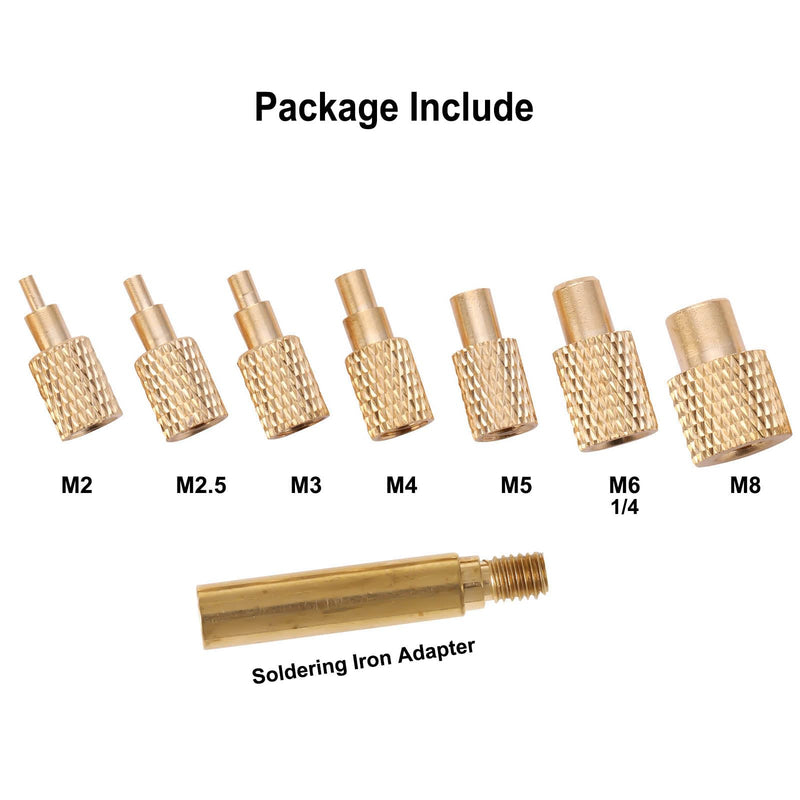 Soldering Tips, Melting Tips with Adapter for Thread Inserts M2-M8, Pack of 7 | Soldering Iron Attachment Compatible with 900M/T18/ST Series, 3D Printer Plastic Pressing Tool (M2 M2.5 M3 M4 M5 M6 M8)
