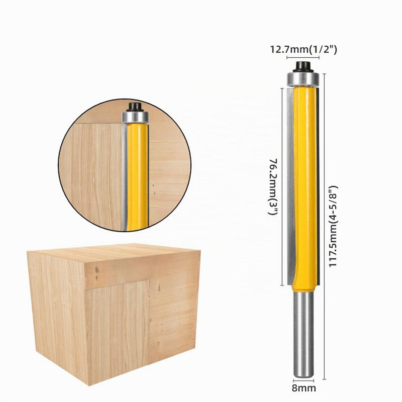 BIGP 3-Piece 8 mm Shank Flush Cutter Set, Top with Ball Bearing Flush Drill, Extra Long, Straight Cutter, Cutting Blade for Woodworking