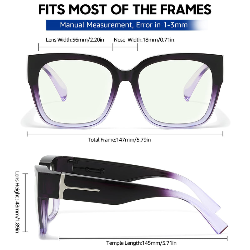 Anti Blue Light Glasses Over Prescription Glasses Fit Over Blue Filter Glasses for Computer/Gaming/TV/Phone/Reading Purple Frame