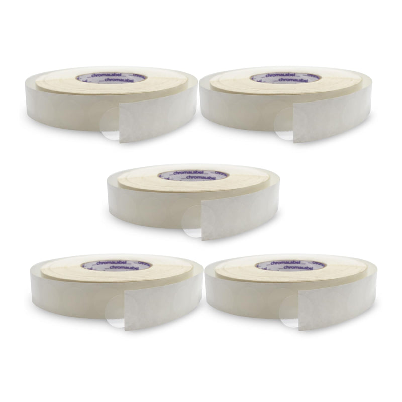 ChromaLabel 1-Inch Round Stickers, Library Supply Envelope Seals, Clear Mailing Stickers – 5,000 Labels per Roll, Non-Perforated, Ideal for Sealing Envelopes – Pack of 5