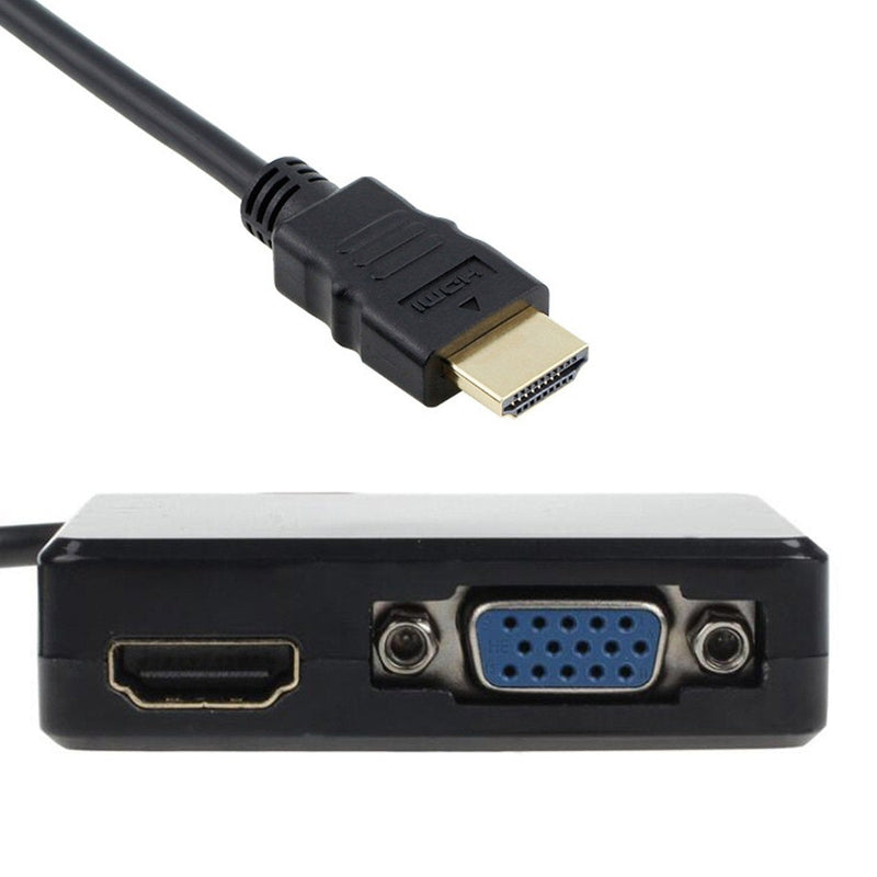 Cablecc HDMI to VGA & HDMI Female Splitter with Audio Video Cable Converter Adapter For HDTV PC Monitor