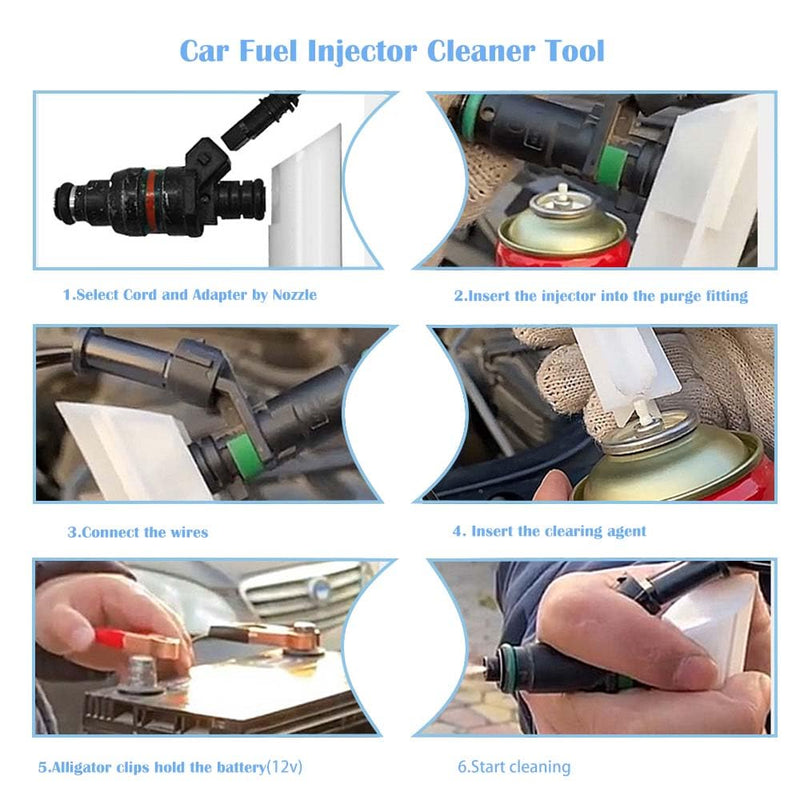Universal Fuel Injector Flush Cleaner Adapter, with 2 Size Injectors Nozzles Adapter, 12V Fuel Injector Cleaning Kit for Auto Car Diesel Gas Fuel Injector