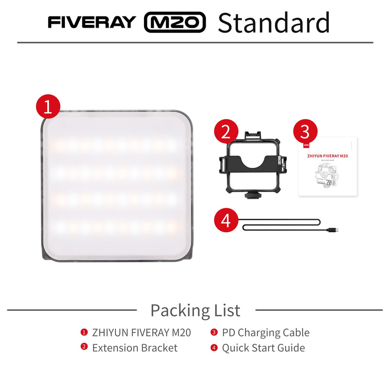 ZHIYUN FIVERAY M20 Bicolor Video Light, [Official] 20W Portable Camera Light, TLCI 97+, Temperature 2700K-6500K with 9 Light Effects, Support Magnetic Attraction and USB-C PD Bicolor Standard