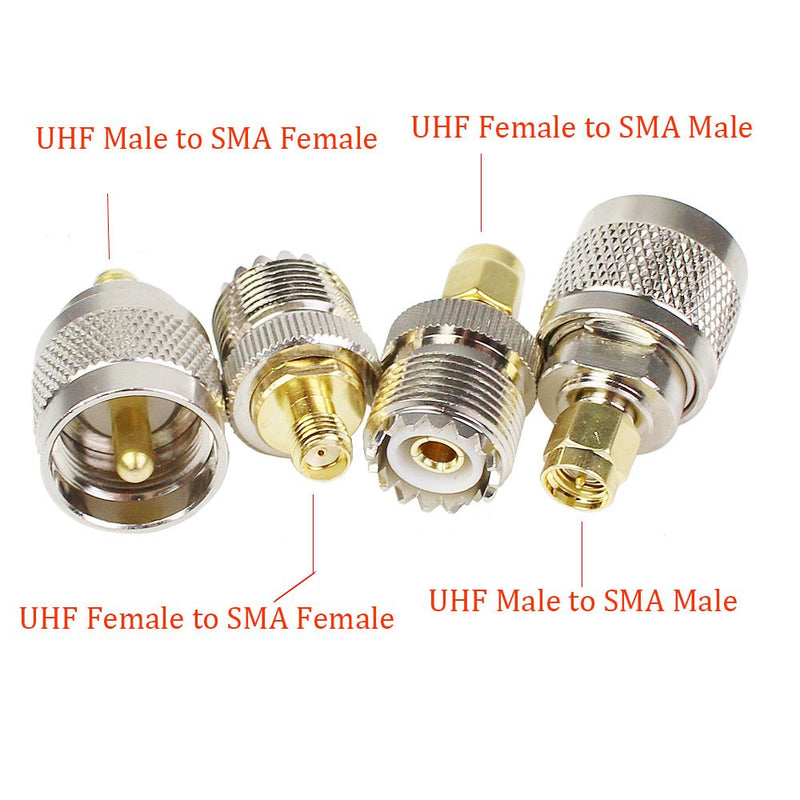 SMA SO239 Adapter 4PCS, UHF PL259 to SMA Male Female Connector Kit 4 Type Set for CB Radio/Handheld Ham Radio Antenna/Walkie Talkie