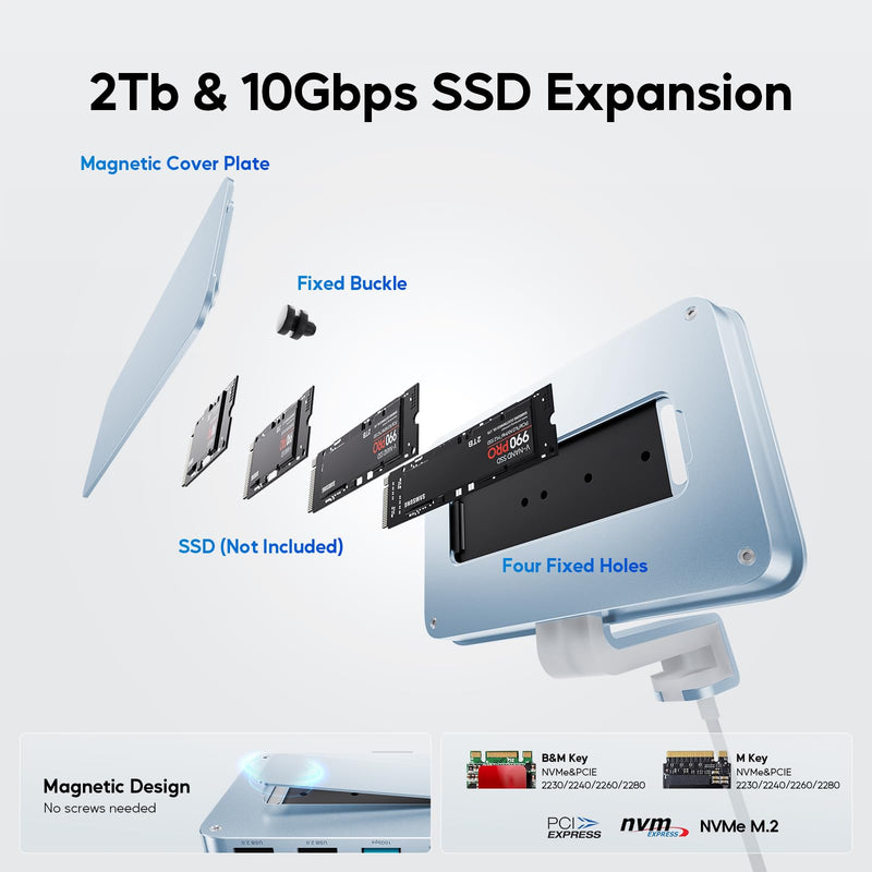 iMac Accessories for iMac24 inch 2021/2023/2024, PULWTOP iMac Hub with M.2 NVMe SSD Enclosure, i-Mac USB C Hub USB A/C 10Gbps, SD/TF, i-Mac USB Adapter for iMac24 M1/M3/M4 or Studio Display 27 inch Blue USB C Hub for iMac