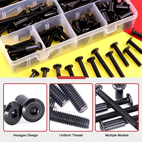 Hilitchi M6 Hex Drive Socket Cap Bolts Kit Countersunk Head Screws Bolts Dowel Barrel Nuts Crib Bolts Nuts Assortment Kit for Furniture Hardware Fitting (16-80mm Assortment Kit-140PCS) 16-80mm Assortment Kit-140PCS