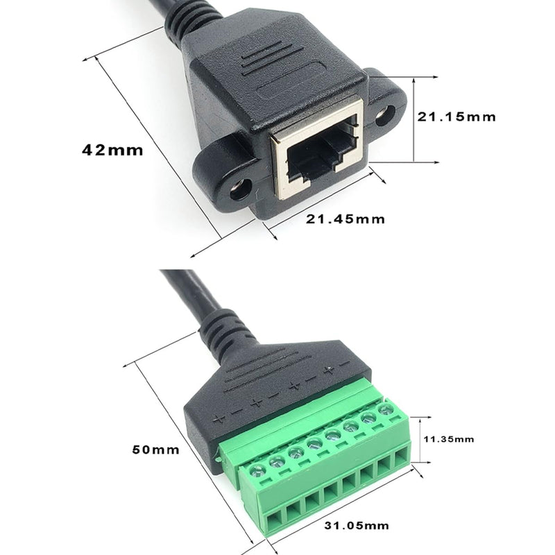 4PCS 1ft RJ45 Female Plug to 8 Pin Screw Terminal Connector,RJ45 8P8C Screw Terminal for Cat6 Cat5 Ethernet Extender AV CCTV UTP DVR Network Adapter Extension Cord(Female) RJ45 Female Connector