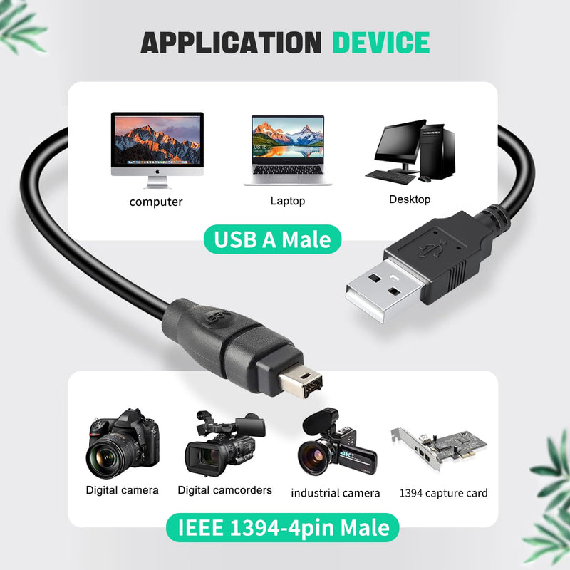 LBSC USB 2.0 Male to IEEE 1394 4Pin Male iLink Adapter Convertor Cable Cord Firewire to USB for DCR-TRV75E DV
