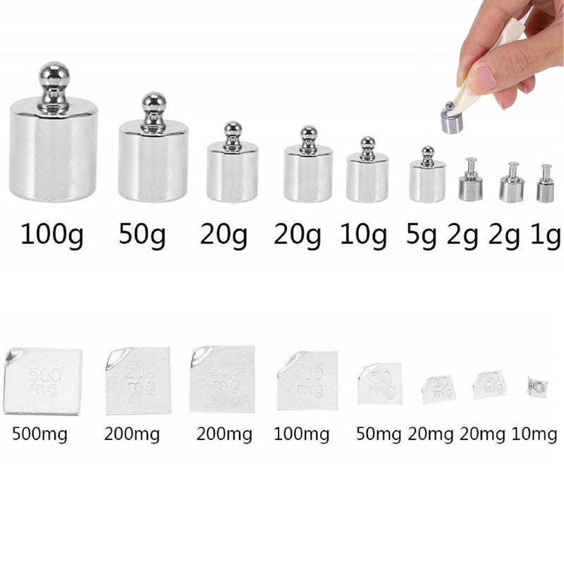 Telituny calibration weight, 17 pieces 211.1g No. 45 steel 10mg-100g grams precision calibration weight set test stainless steel calibration weights set for digital jewelry scales laboratory study weights
