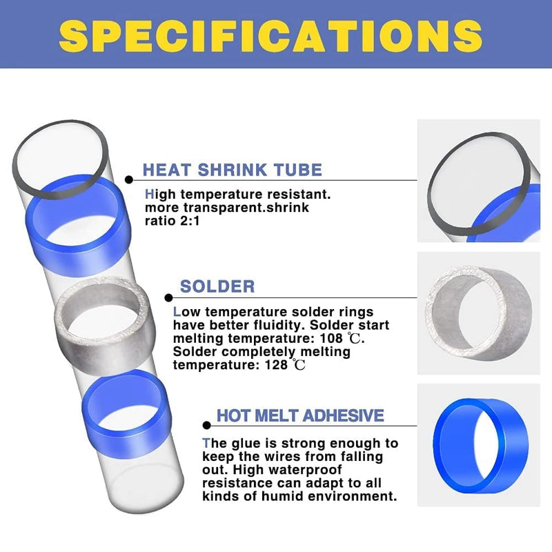 NEWFUN 300 x Solder Connectors with Heat Shrink Tube, Waterproof Cable Connectors, Heat Shrink Welding Melt Connectors, Welded Connector Kit, Cable Connectors, Solder Connector