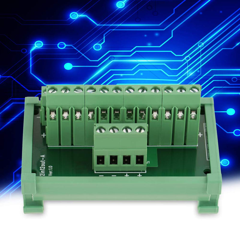 12-Position Power Distributor for DIN Rail Mounting with Screw Terminals Made of Polycarbonate (PC) in Green Electrical Distribution Box for Electrical Installation