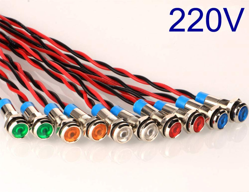 Gebildet 10Pcs 6mm 230V AC LED Metal Indicator Lamp Waterproof Signal Lamp (Green Orange Red Blue White 10Pcs) Mixed Color-220v
