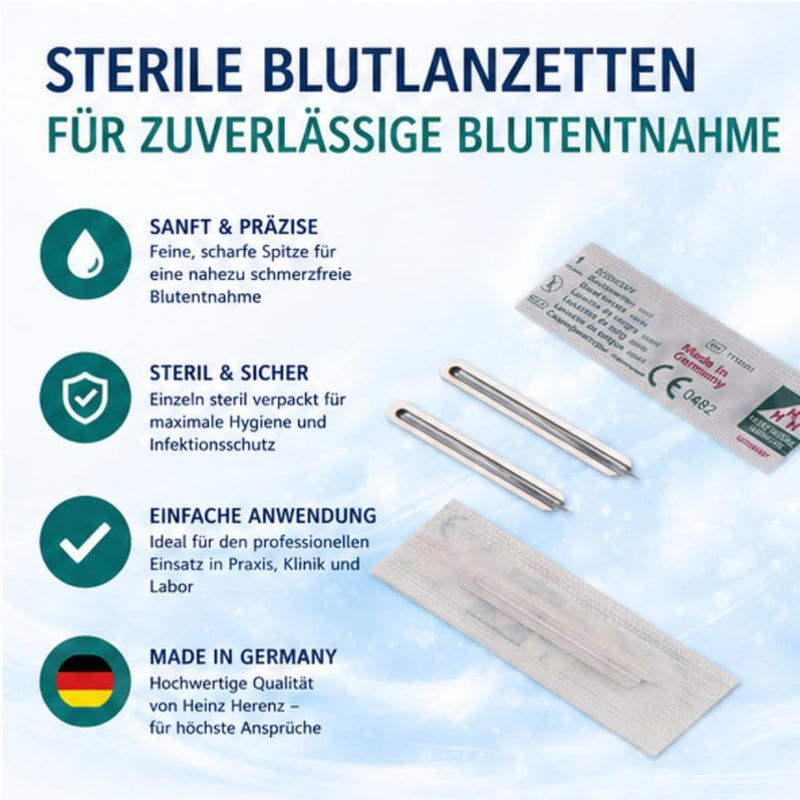 Blood Lancets 200 per Box - Sterile Lancets for Blood Glucose Measurement - Milia Lancets / Milia Lancets Stainless Steel Applications: Acne, Pimples, Ingrown Hair, Splitter. Heinz Herenz