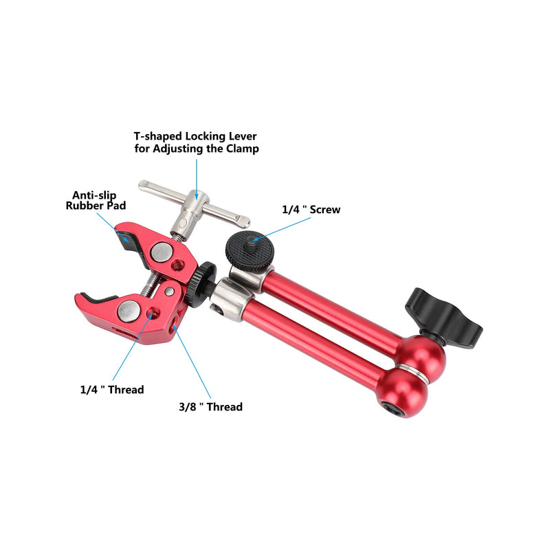 CAMVATE 10" Magic Arm Articulating Super Crab Clamp for Monitor LED Flash Lights(Red) - 3118