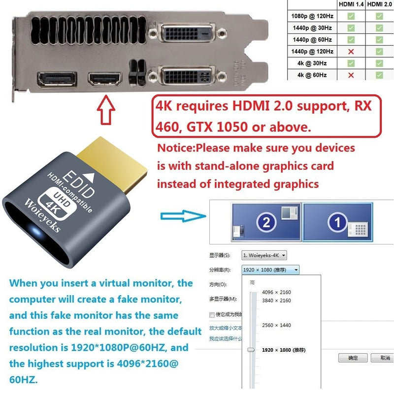 3 Pack HDMI Dummy Plug 4K HDR,Virtual Monitor EDID Emulator, Headless Display Adapter,Supports up to 4k@60Hz,1080@120Hz HDMI 3 pack
