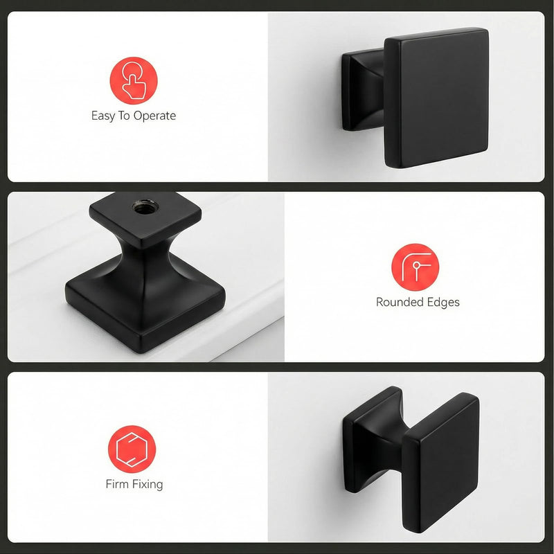 homdiy 15 Pack Black Cabinet Knobs Drawer Knobs - Solid Square Dresser Knobs MO6785BK Kitchen Cabinet Hardware Black Kitchen Hardware for Dresser Drawers