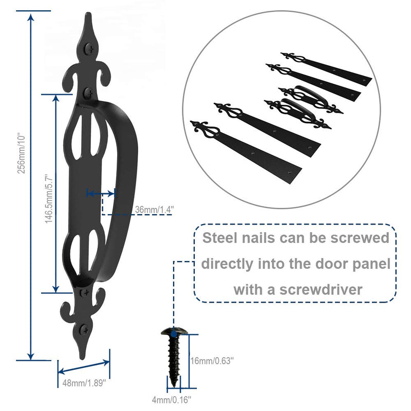 CCJH Metal Garage Door Hardware Decorative Carriage House Accents Dummy Hinges Screw Mounted 6 PCS Black (Rustic Style) Classic Style
