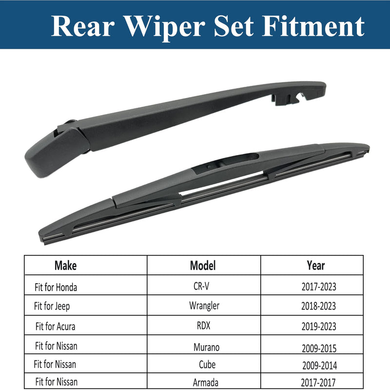 Rear Windshield Wipers Blade Arm Set for Honda CR-V 2017-2023 / for Jeep Wrangler 2018-2023/ for Nissan Murano Cube 2009-2014 / for Acura RDX 2019-2023